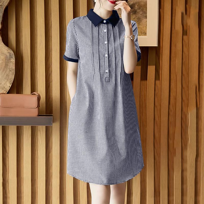 

ZANZEA Женское повседневное платье с отложным воротником и короткими рукавами, летнее, с принтом в сетку 4XL темно-синий