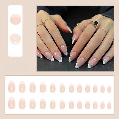 White Style Minimalist Style Pure Desire French Wearing Nail Art Ins Style Adhesive Almond Nail Art Pieces for Daily Weddings