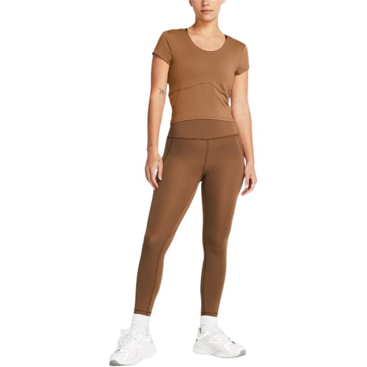 Under Armour Meridian Solid Color Elastic Mid-Waist Slim Fit Nine-Point Sports Pants Women Pants Moss-Brown 1382525-253