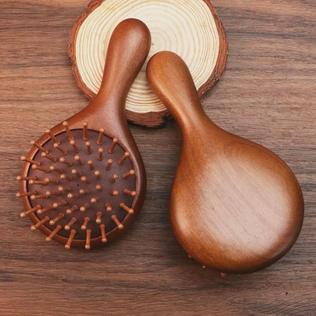 Mini Children's Sandalwood Air Cushion Massage Comb - Portable Wooden Comb for Girls
