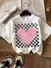Womens Casual Short Sleeve Crew Neck TShirt Pink Heart Checkered Print Graphic Tee Light Grey Harajuku Short Sleeve Casual