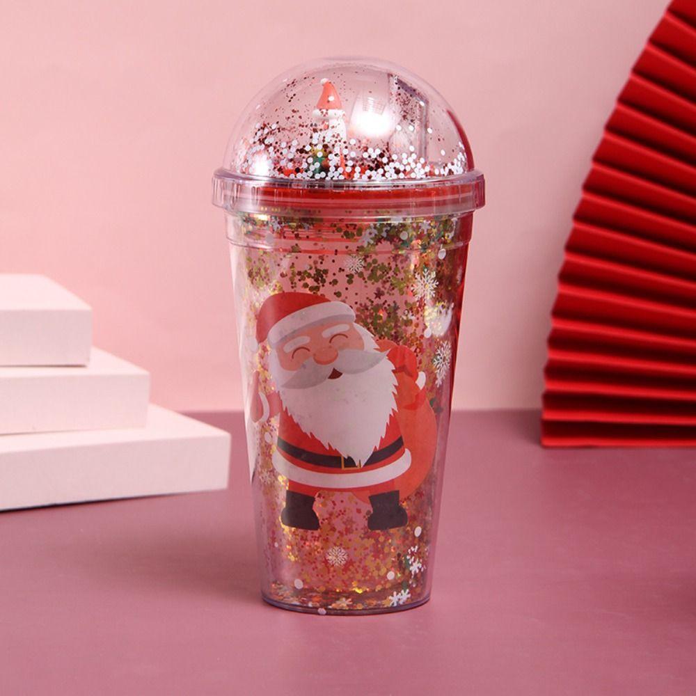 Plastic Christmas Micro Landscape Cup with Sequined Tumbler Drinkware Mug  Coffee Juice