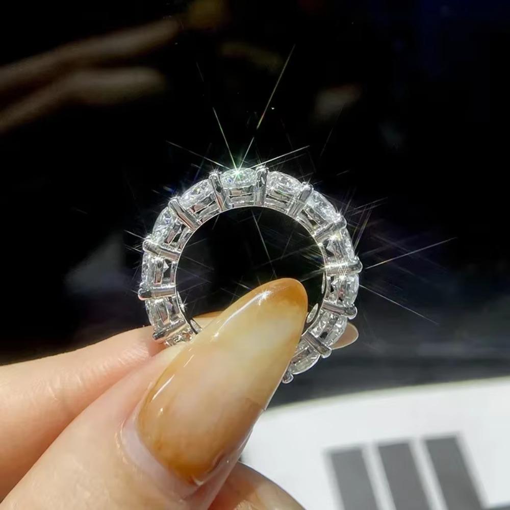 FEOBUR 5mm D Color Moissanite Ring with Certificate Women CopperFull Diamond Eternity Band Wedding Jewelry Gift