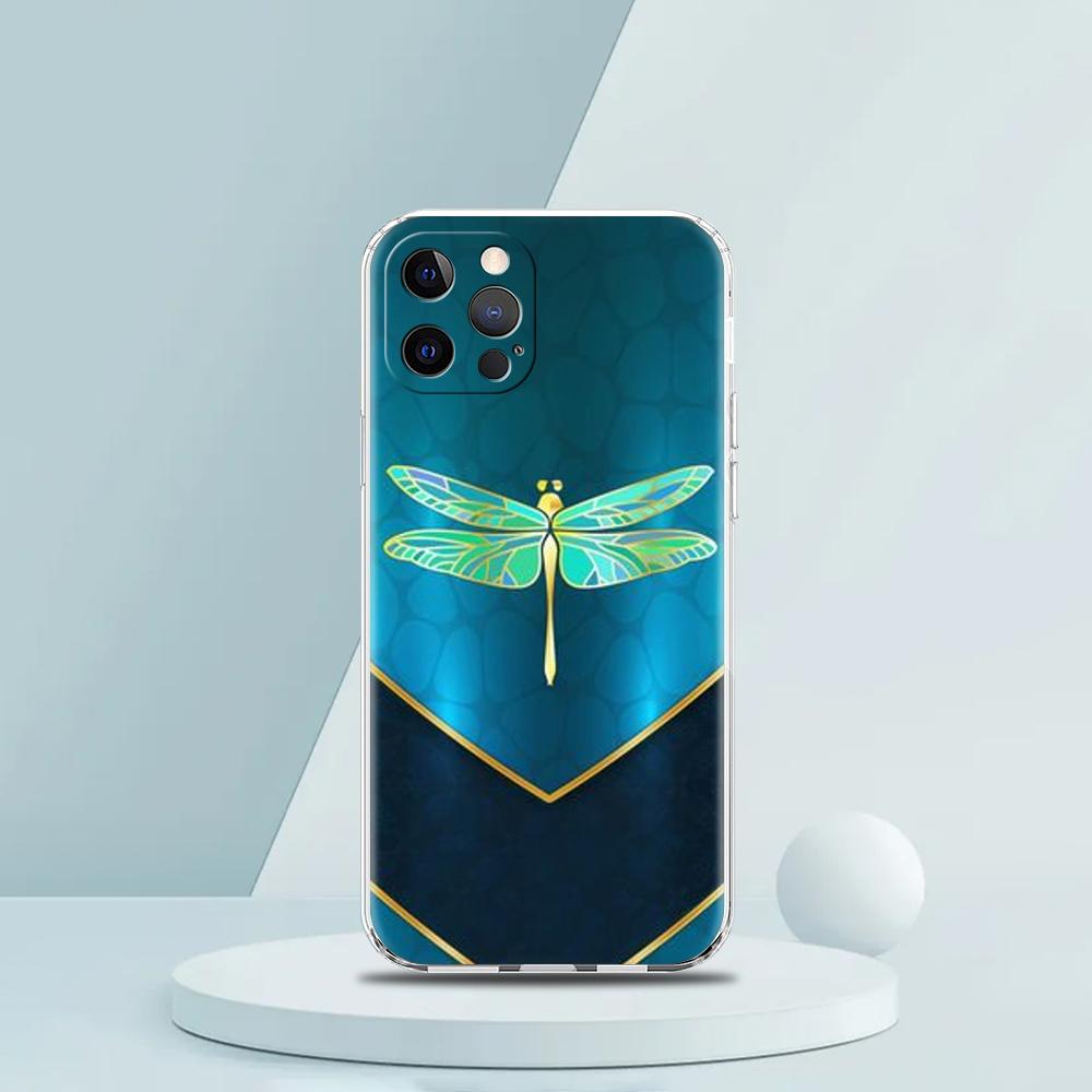 Soft TPU Transparent Phone Case Cover for iPhone 16 15 14 13 12 11 Pro Max 16E 8 7 Plus XS Max Shockproof Shell Dragonfly Capas