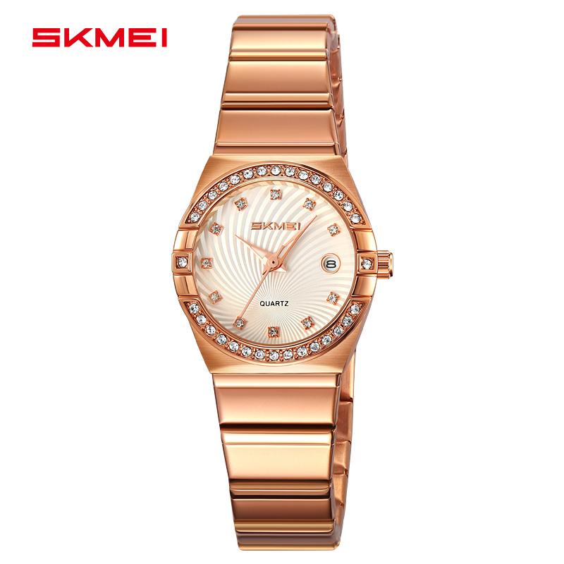 SKMEI 2342 Women's Quartz Watch Elegant Stainless Steel Band Crystal Accents Classy Style for Daily Wear Date Display Wristwatch