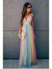 2020 Spring/Summer Women's Sexy Deep V Rainbow Mesh Suspender Dress