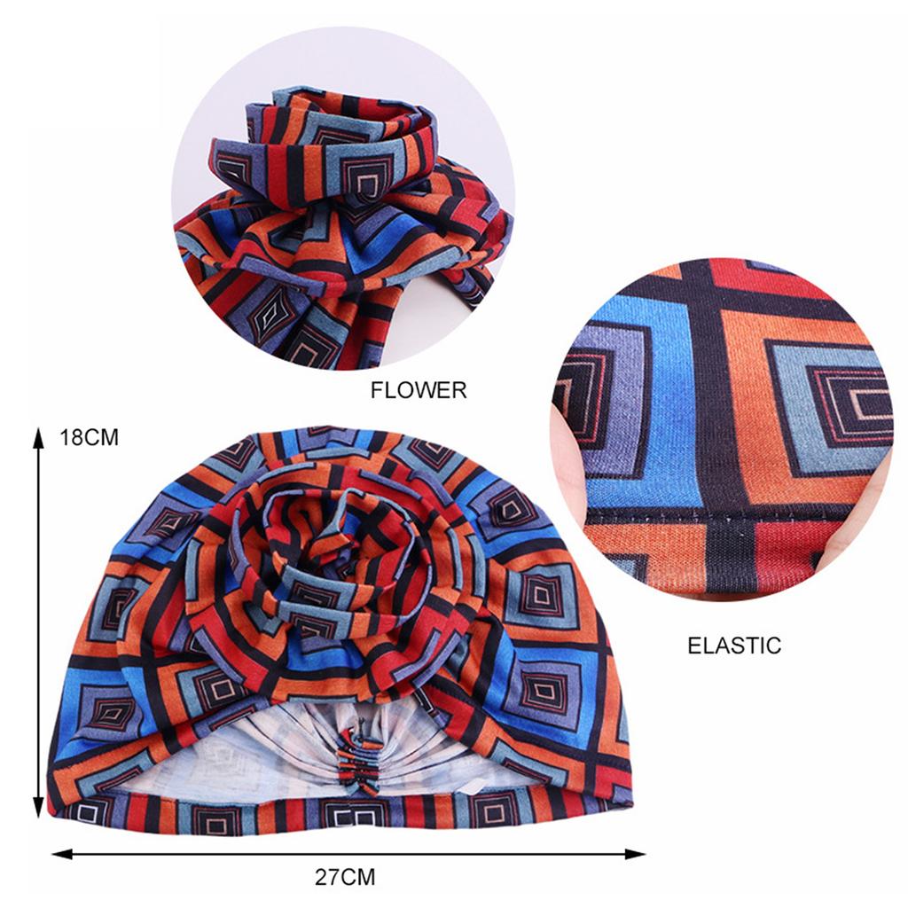 Women Turban Hats Bohemia Printing Knot Muslim Headwraps Sunscreen Beanie Cap Pre-Tied Bonnet Elastic Bandanas Chemo Covers Cap