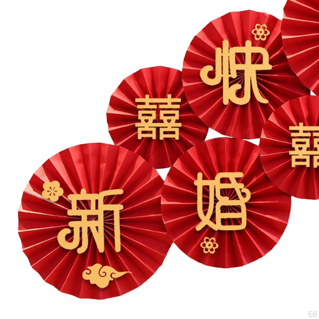 6Pcs Chinese Wedding Paper Fans Blessing Ornament Diameter 30cm 25cm 20cm Gifts Wall Traditional