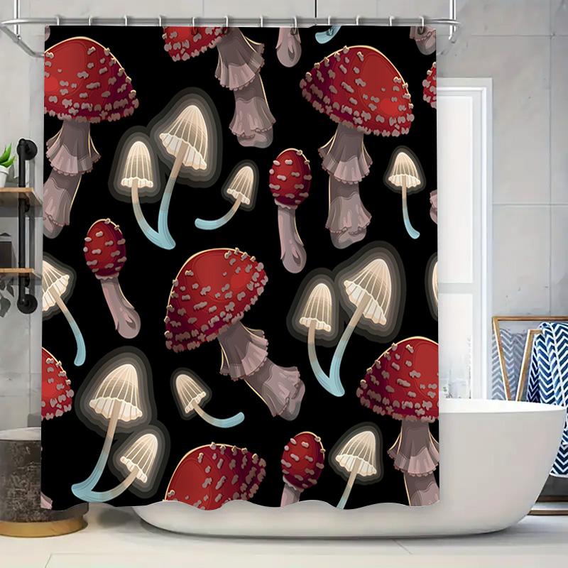

Mushroom Print Shower Curtain Bathroom Decor With Tassels Rod Pocket Waterproof Fabric Red White Mushroom Pattern Shampoo Bath M W60H190(CM)-1 Pcs