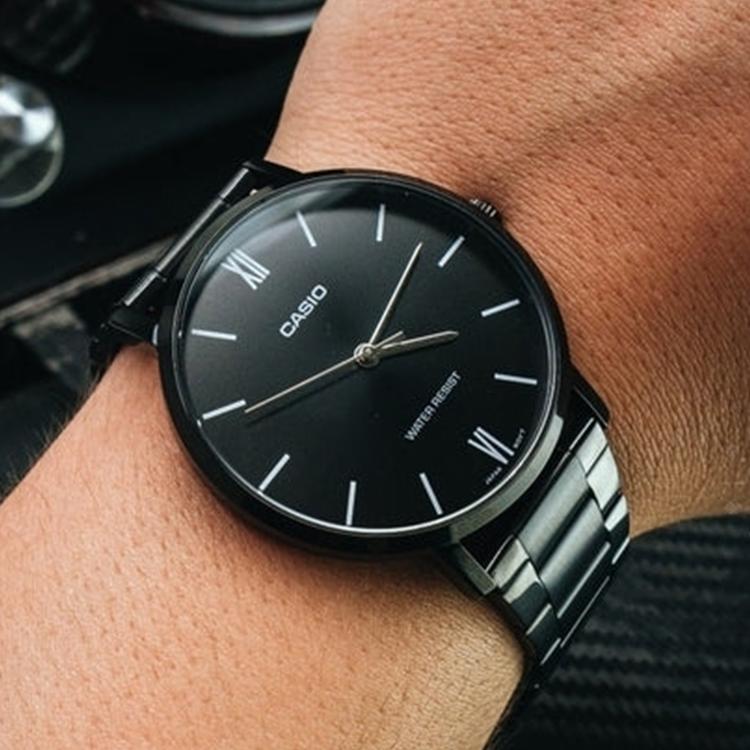 Casio Standard Series Classic Minimalist Quartz Movement Stainless Steel Strap Watch Men Watches Black MTP-VT01B-1B