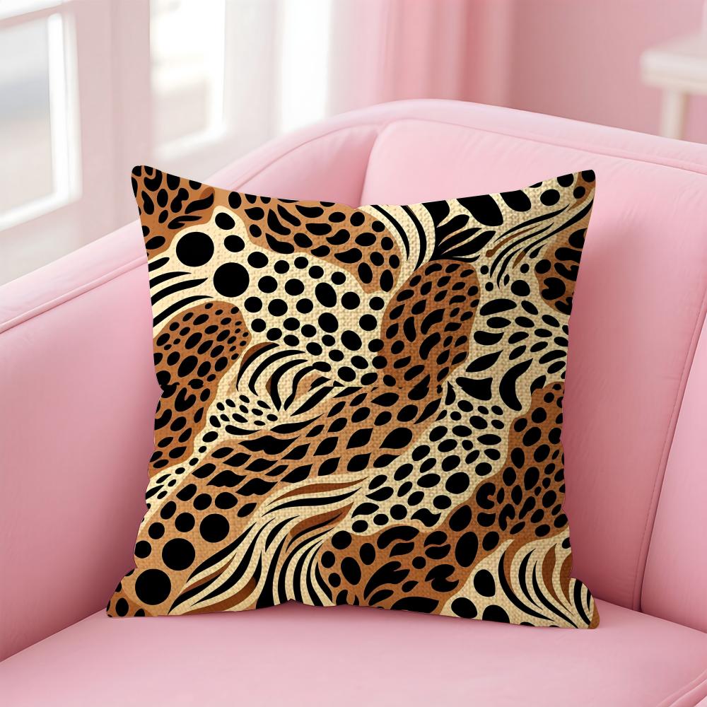 Leopard Print Fashion Cushion Cover Natural Linen Pillow Case DoubleSided Print Decorative Sofa Pillowcase Home Decor Gift