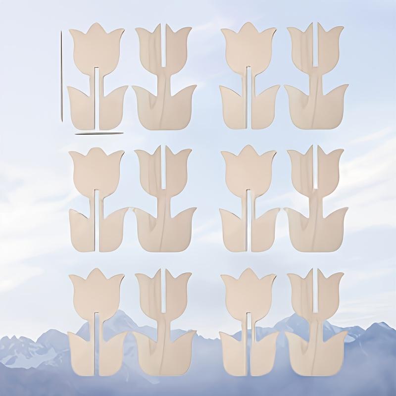 20pcs Wooden Tulip Shapes, Ideal for DIY Crafts, 3D Paintable Floral Decorations, Light Beige Natural Wood, Perfect for Spring Home Decor