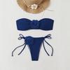 European and American Solid Color Rose Tube Top Bikini Drawstring Strap Split Swimsuit