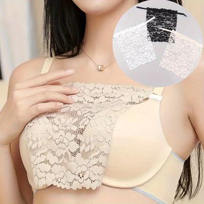 3 pièces couverture de poitrine en dentelle florale détachable unie, coussinets de protection de poitrine élégants anti-peep semi-transparents, accessoires de lingerie et de sous-vêtements pour femmes 24g