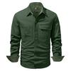 Men's Washed Cotton Casual Shirt Solid Color Lapel Long Sleeve Cargo Shirt for Men