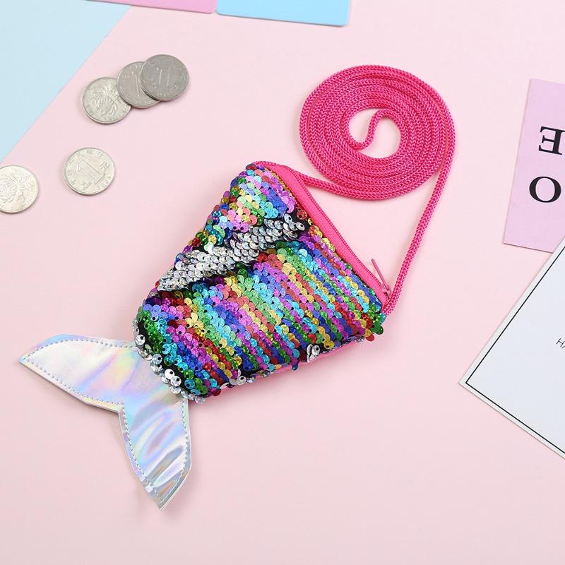 Fashion Mermaid Tail Sequins Coin Purse Girls Crossbody Bags Sling Money Change Card Holder Wallet Purse Bag Pouch for Kids Gift