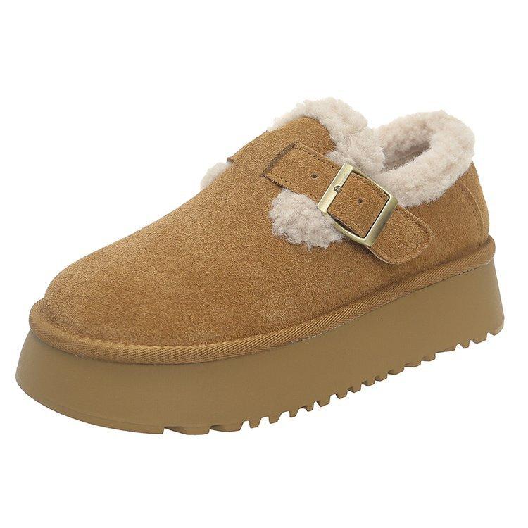 Platform Snow Boots Women's Winter Velvet Maillard Loafer Cotton Shoes 2025 New One-pedal Retro Boken Shoes