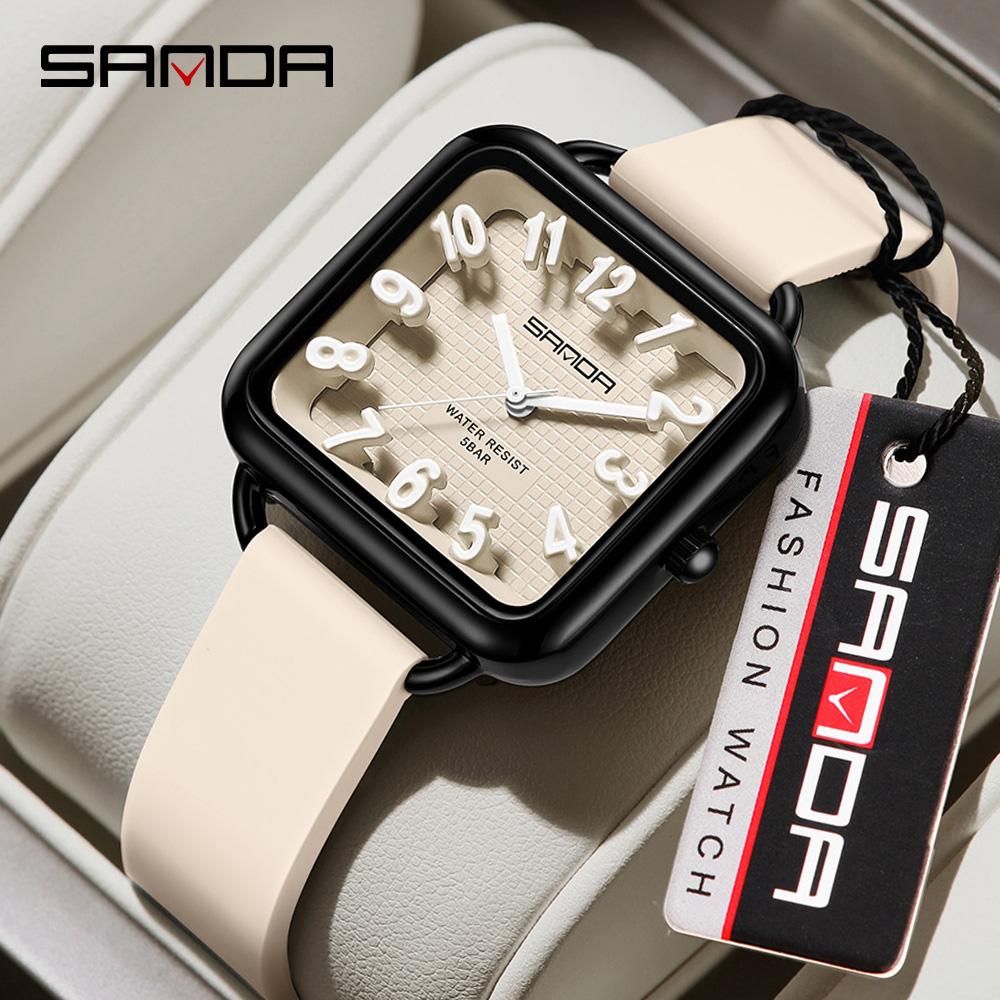 SANDA 3269 Fashion Quartz Watch Girl And Boy 5ATM Waterproof Rectangle Light Trend Student Young Men's Quartz Watch