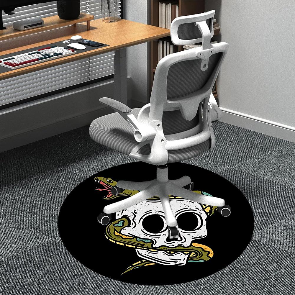 1pc Snake Skull Sticker Chair Carpet for Office, Round Non Slip Durable Large Size Office Carpet, Suitable for Office