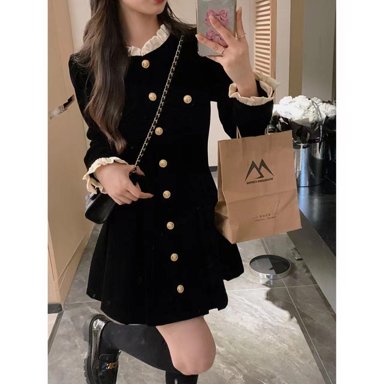 

French Xiaoxiang Hepburn Style Black Dress Children s Early Autumn New Temperament Waist Short Skirt S