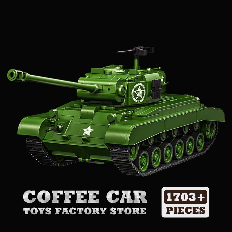 WWII US Army M4 Tank Construction Blocks Puzzle Playthings Collectors M26 Panzer MOC Bricks Military Model Kits Adult Children Birth Date Gifts