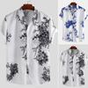 Men Shirt Ink Painting Single-breasted Summer Hawaiian Turndown Collar Top for Party