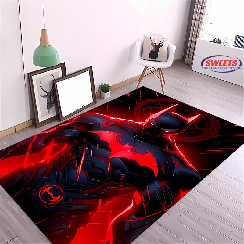 Č. 1 Kobercový motiv s logem Batmana, Koberec do obývacího pokoje, ložnice, Kobercový rohožka k posteli, Pohodlný, protiskluzový, odolný koberec, Moderní jednoduchý styl, Omyvatelný koberec
