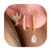European & American Gold-Plated Brass Zircon Water Drop Pendant Earring Set for Women