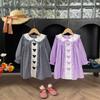 Spring Girls Plaid Dress With Cartoon Embroidery Peter Pan Collar And Bow Long Sleeve Princess Dress For Kids