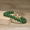 Green Jade Bead Bracelet – Gold Accent Dainty Jewelry, Serenity Wealth Gift for Women