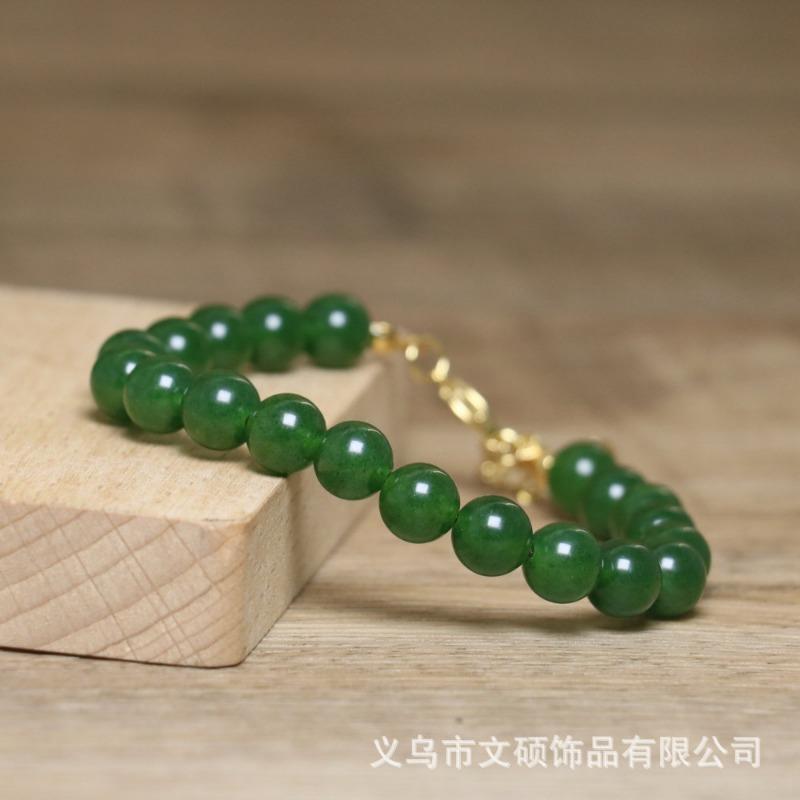 Green Jade Bead Bracelet – Gold Accent Dainty Jewelry, Serenity Wealth Gift for Women