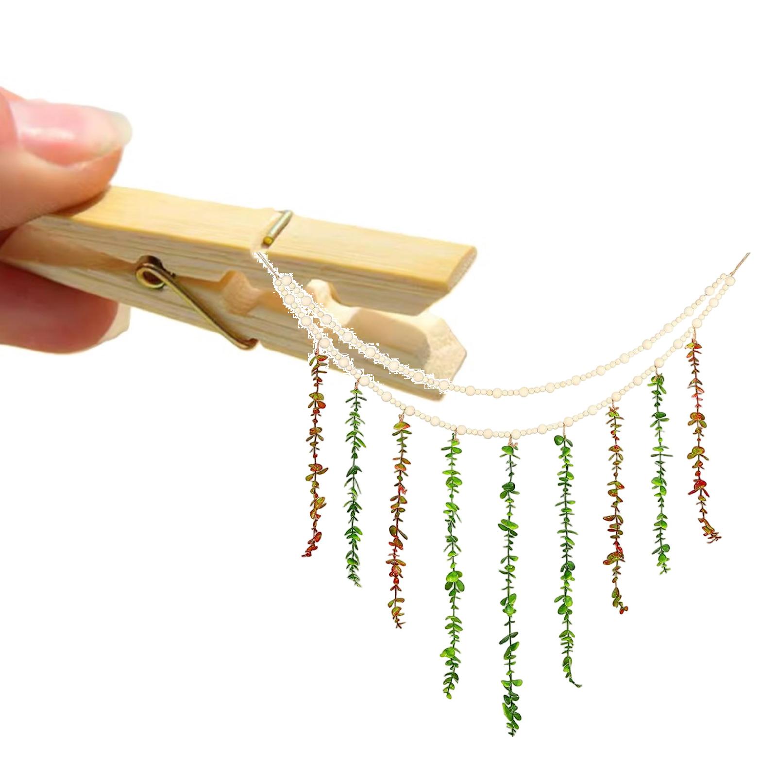 

Style Wall Hanging Decor - Natural Wood Beads & Faux Leaves with 20 Clips - Photo Display, Memo Holder for Home Decor One Size One Size One Size