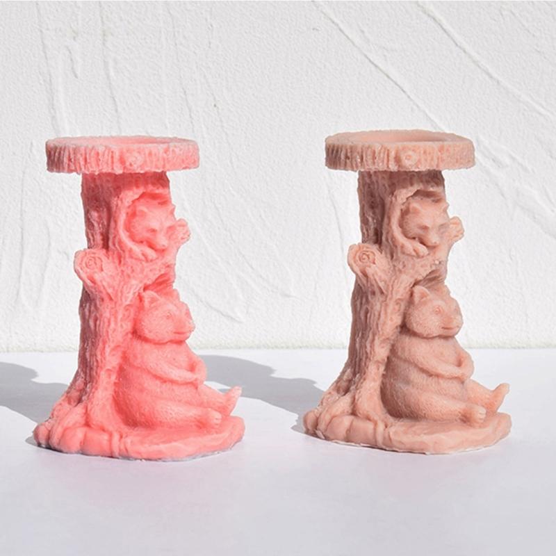 3D Bear Candle Molds Tree Cave Bear Silicone Mould Plaster Molds Scented Candle Molds for Chocolate Fondant Decorations