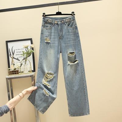 Ρετρό Σκισμένα Τζιν Φαρδιάς Ốψης για Γυναίκες Νέο Στυλ Φαρδιά Μεγάλο Μέγεθος Παχιά Κοπέλα Μικρό Πάτωμα Ίσια Παντελόνια