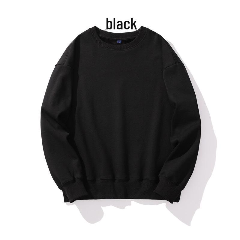 Men's Heavyweight Fleece-Lined Crew Neck Sweatshirt - Loose Fit, Solid Color, Long Sleeve.