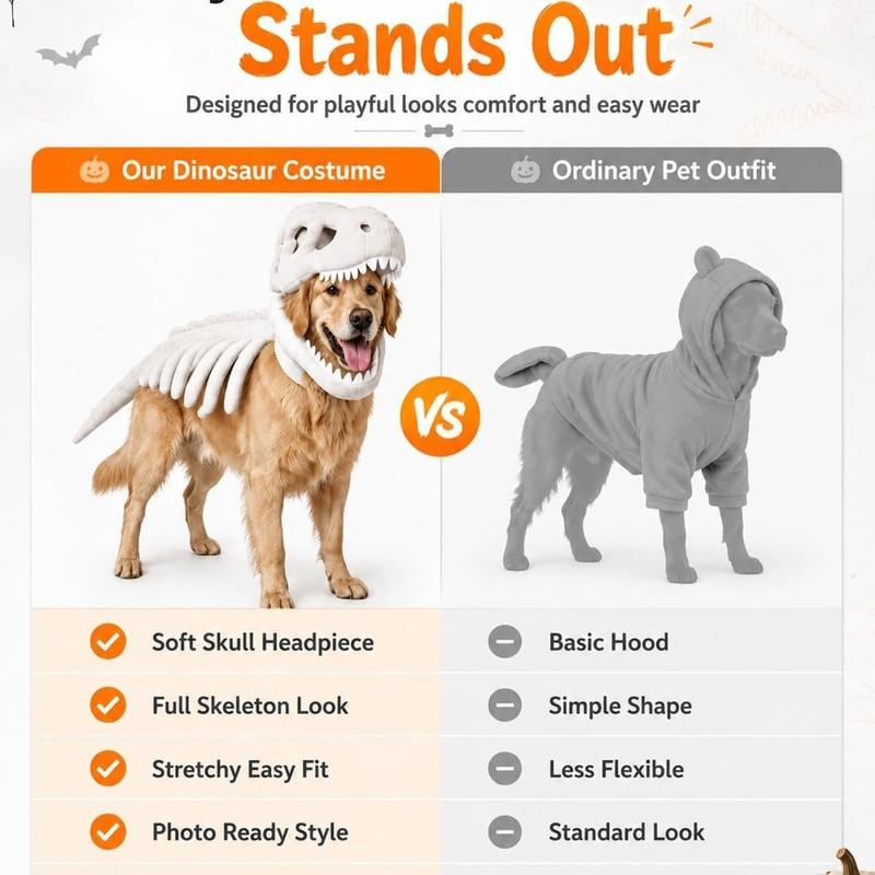 Pets Dinosaur Skeleton Costume Halloween Cat Outfit Halloween 3D Horror Hood Clothes Headwear Cat Dog Party Dress up Accessories
