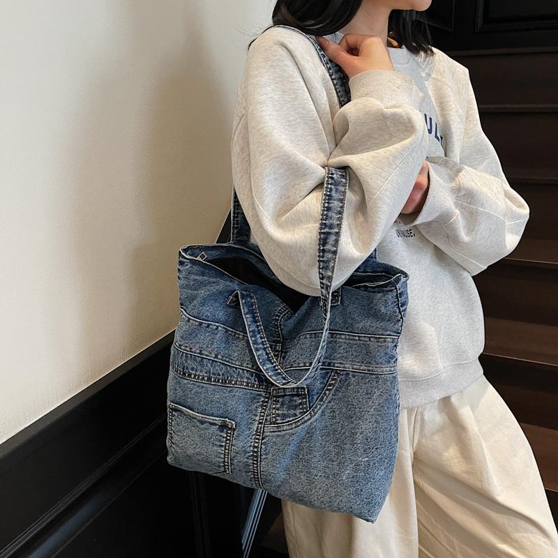 Vintage Large Capacity Denim Bag Women's Shoulder Bag Student Class Bag