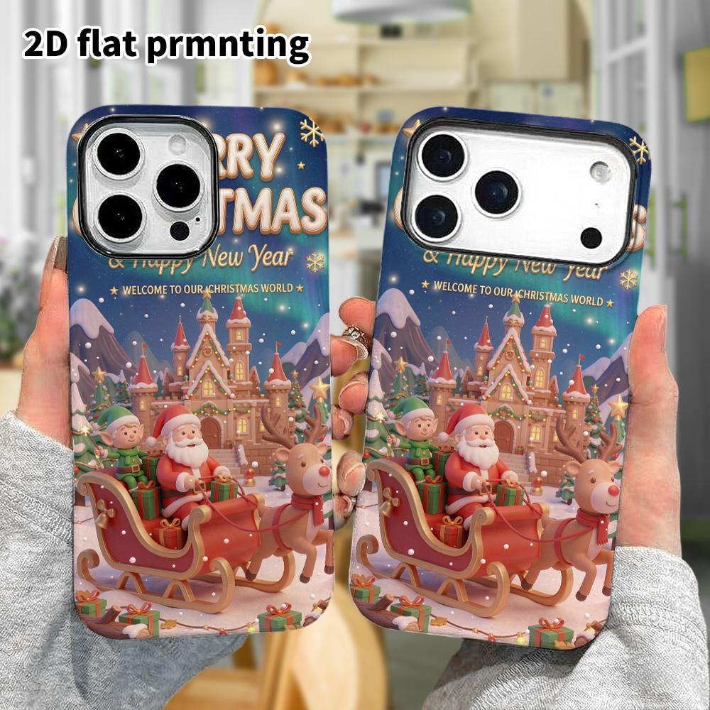 Phone Case: 2D flat design suitable for iPhone 18, 17, 16, 15, 14, 13 Pro film protective case, couple style, ice and snow castle, Christmas and Hallo