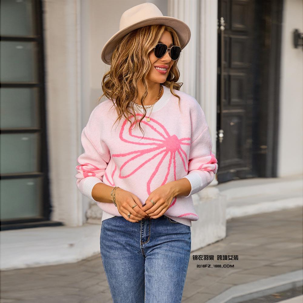 

Осенне-зимний женский свитер с бантом, свитер с круглым вырезом, повседневный пуловер, модный вязаный свитер с цветком S белый