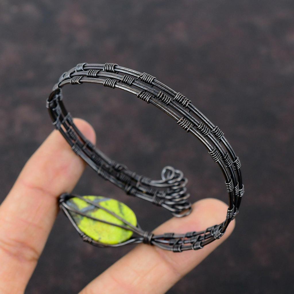 Stichtite Gemstone Cuff Bracelet Copper Wire Wrapped Bangle Adjustable Bangle Copper Jewelry Handmade Cuff Bracelet Antique Jewelry For Gift