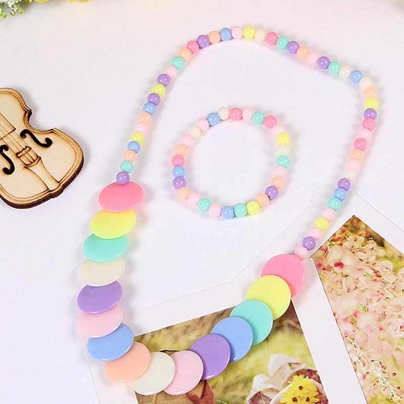 Candy Color Beads Necklace Bracelet Set Kids Jewelry Set Party Jewelry Plastic Texture Birthday Perfect for Kids Present