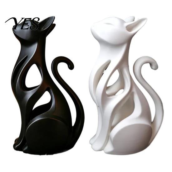 Desktop Cat Decor 3D Printed Hollow Figurine, Modern Abstract Sitting Kitten Statue, Artistic Design Animal Sculpture for Home Decoration, Gift Lovers