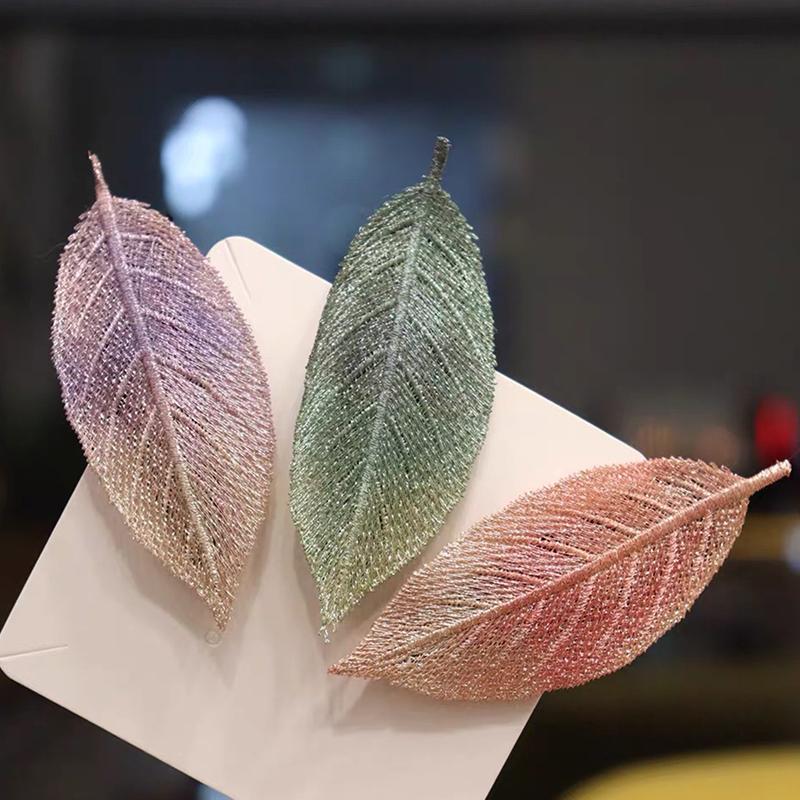 5Pcs Elegant Gradient Imitation Leaf Hair Clip Realistic Embroidered Leaves Hairpin  Hair Accessories For Women Girls
