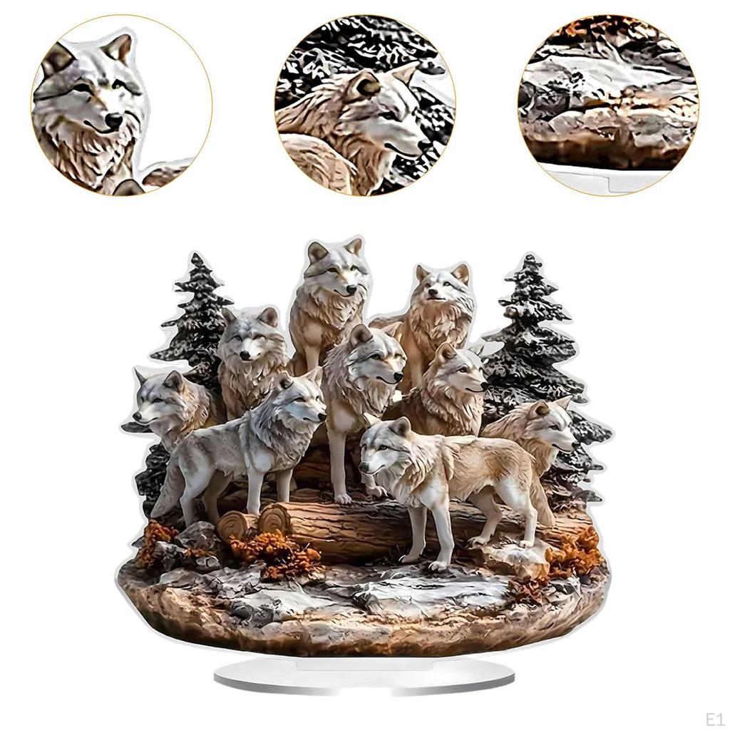 2D Ulv Akrylskilt Skrivebordspynt Dyr Dekorativ Plakett Bordplatepynt til Kontorpult