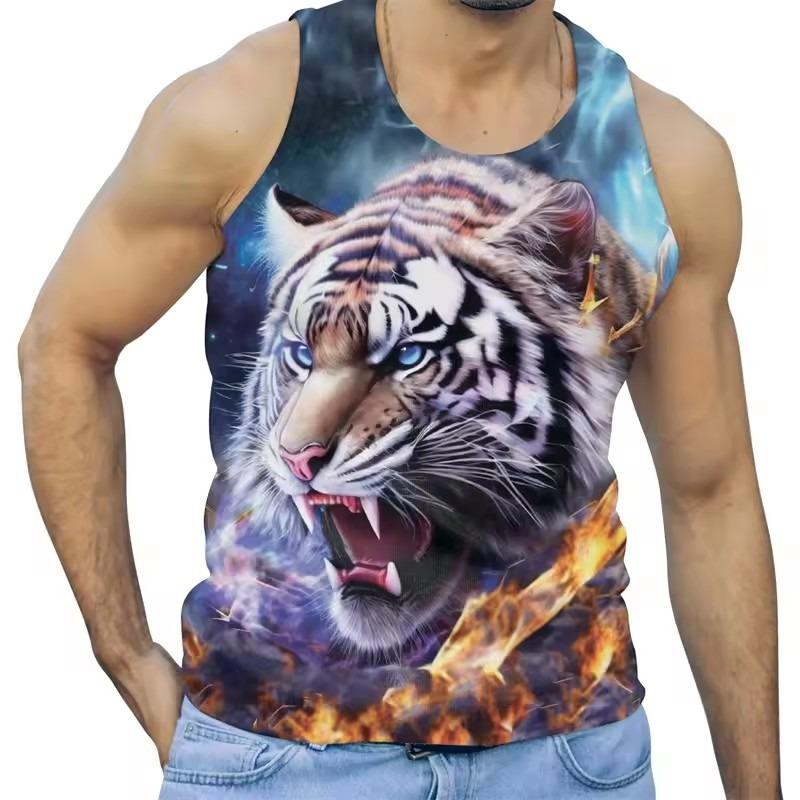 Men Fashion Summer Trend Tiger Graphic Tank Tops Sleeveless 3D Animals Printed Men Vest Cool Streetwear Oversized Tees Tops