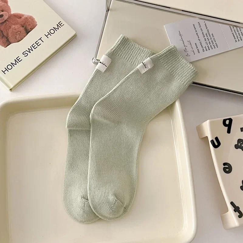 Ženy Bavlna Pletené Dlouhé Ponožky Korejská Móda Jednobarevná Černá Bílá Šedá Ponožky se střední trubkou Podzim Zima Dámské Ponožky