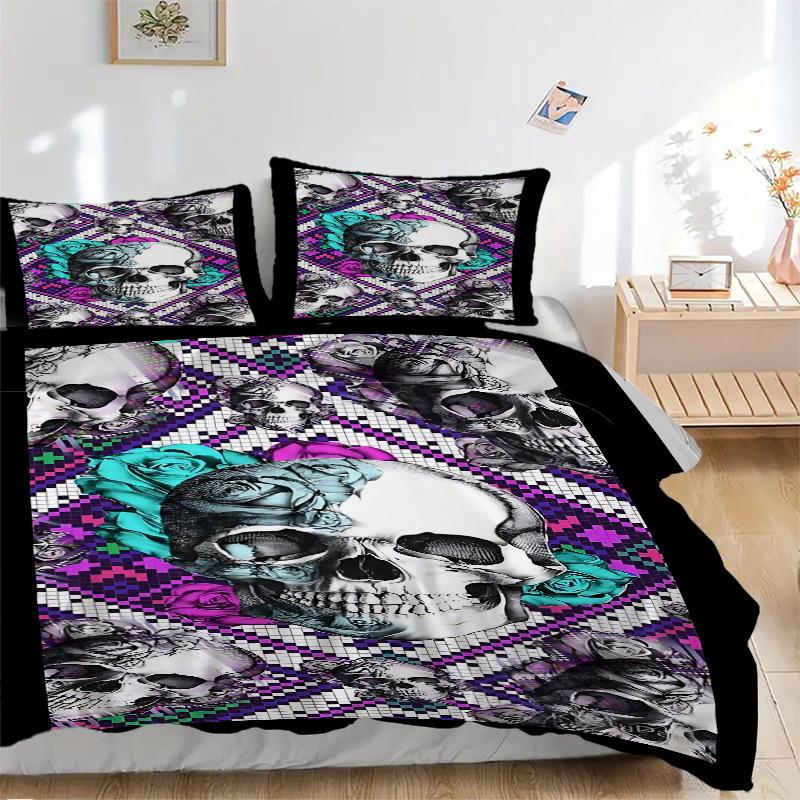 

3pcs Skull Roses Duvet Cover Set -Includes 1 Duvet Cover and 2 Pillowcases, No Quilt Core, All-Season Home Decor yy251111159 135x200cm