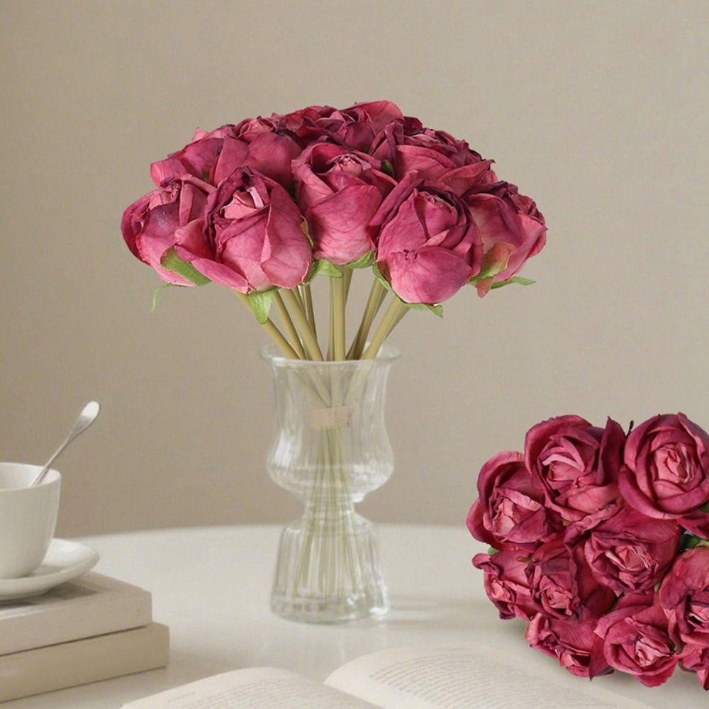 Gift 12 Head Artificial Flower Bouquet Handmade Romantic Simulated Rose Bouquet Colorful Silk Fake Flowers Valentine's Day