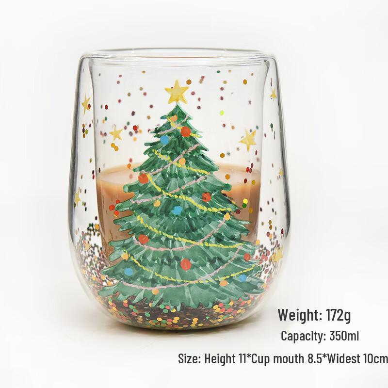

JiYou Christmas Tree Double-Layer Glitter Glass Mug