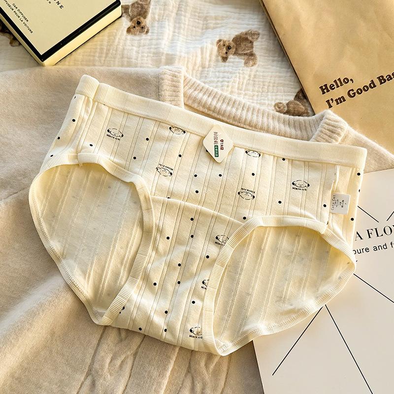 Antibakterieller Mid-Waist-Slip aus reiner Baumwolle, hautfreundlich, atmungsaktiv, elastisch, mit Cartoon-Motiv, Damen-Slip